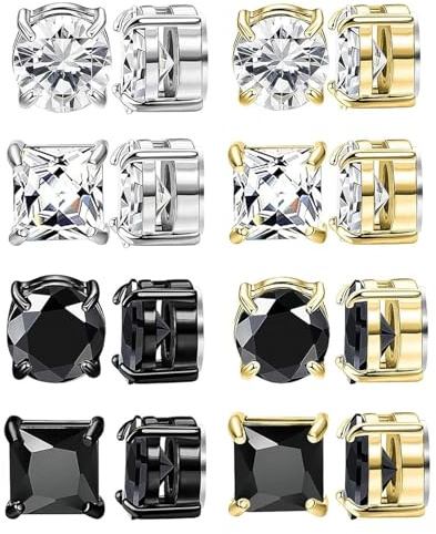 Magnetische Ohrstecker, Edelstahl Magnet Ohrringe für Männer Frauen, Silber Schwarzer Cubic Zirkonia Ohrstecker, Nicht Piercing Clip auf Ohrsteckers Ohrringe für Männer Junge Frauen (Gold 8MM)