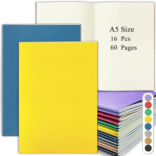 Notizbuch A5 Blanko, 16 Stück Blanko Heft 60 Seiten Kraftpapier Notizheft | Skizzenheft Notizblöcke Notizbücher Set Schreibheft für Kinder Schüler Büro Back to School Geschenk - 8 Farben