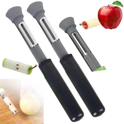 2 in 1 Corer Remover, 2025 Upgraded Reusable Washable Stainless Steel Fruite Cutter Pepper Seed Remover Tool, Tool for Vegetables Fruit Corer Kitchen Gadget (2PCS-Grey+Black)