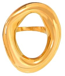 Anillo Ovalado Hueco Llamativo para Mujeres y Niñas - Joyería Apilable de Acero Inoxidable Geométrica Irregular, Banda Gruesa Minimalista Dorada/Plateada, Acero inoxidable, Sin piedras preciosas
