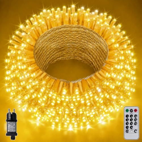 Soagrc LED Lichterkette Außen 20M 200LED Warmweiß IP44 Wasserdicht Strombetrieben, Outdoor Lichterkette mit 8 Modi Verlängerbar für Garten Balkon Weihnachten Hochzeit Party