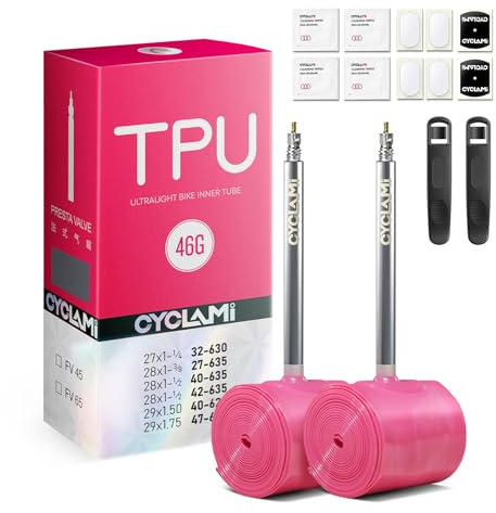CYCLAMI Metal Valve TPU Gravel/MTB Inner Tube, 2PCS TPU 4.0 Bike Inner Tube with Excellent Air Retention,for Gravel 700x32/35/37/40/47C-622 & Mountain Bike 26/27.5/29X1.9-2.5