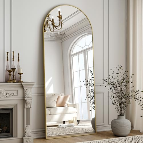 ZenoMirris Ganzkörperspiegel 150x40 cm, Bogenförmiger Standspiegel mit Aluminiumrahmen – Bodenspiegel und Wandspiegel zum Stehen, Anlehnen oder Hängen, für Schlafzimmer & Wohnzimmer, Gold