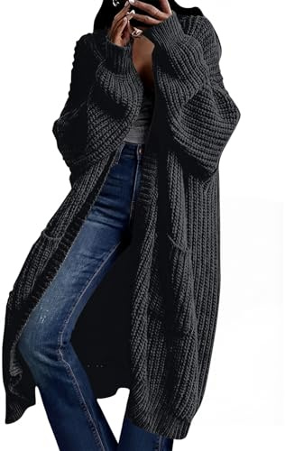 AUGCONE Women's Oversized Cardigans Sweater Long Coat Knit Fall Winter Cozy Outfits with Pockets 2026(Black, XL)