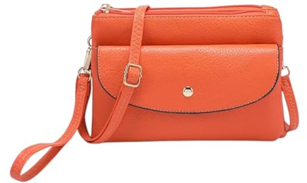 Velluci Pelle Sac à bandoulière en cuir, sac à bandoulière pour femme, sac à bandoulière pour femme, Orange, 25 inch