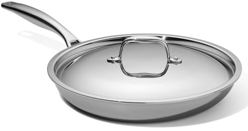 LEGEND COOKWARE 5-Ply Stainless Steel 12-Inch Frying Pan with Lid - Induction Compatible, Oven Safe 800°F - Non-Toxic, No Coatings - Even Heating, Won't Warp - Built to Last Generations