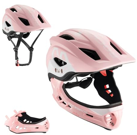 ROCKBROS Barn hel ansiktscykelhjälm barnhjälm småbarn cykelhjälmar heltäckande ansiktsskydd säkerhetshjälm för MTB skateboarding scooter rullskridskoåkning cykling S: 48-52 cm, M: 55-58 cm