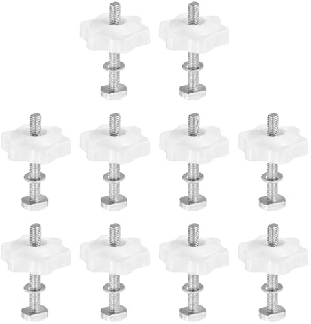 PATIKIL 10 Juegos Kit Pernos Carril T M5 X 40mm X 32mm Color Plata Blanco | Pernos Roscados, Accesorios Carril T, Con Arandelas Y Tuercas Estrella 6 Puntas, Para Plantillas Y Accesorios