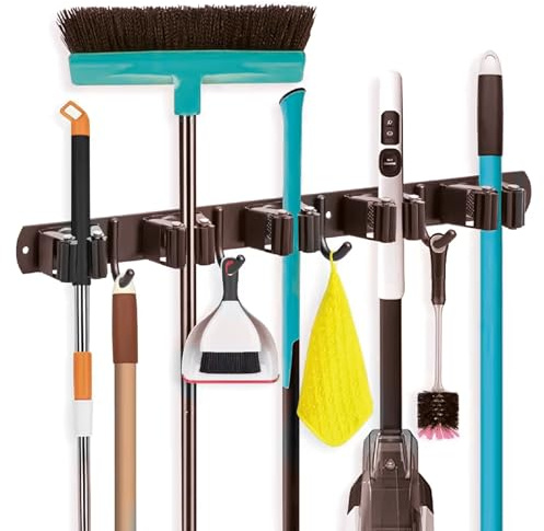 Generico Porta Scope da Muro Acciaio Inox Nero Appendi Scope Portascope E Utensili Salva Spazio Raccoglitore Giardino Parete