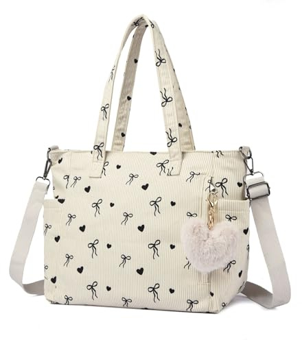 Makukke Cord Tote Bag Tasche Damen Umhängetasche Groß Shopper Handtasche Schultertaschen für Arbeit Büro Reisen Einkaufen Schule