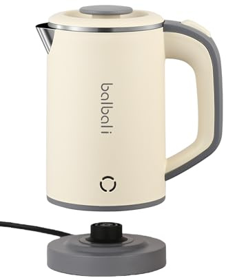 Portable Electric Kettle, 24oz Mini Travel Kettle for Camping & Office, 600W Fast Boiling, Compact Personal Small Kettle with Auto Shut-Off, Stainless Steel Interior, Beige
