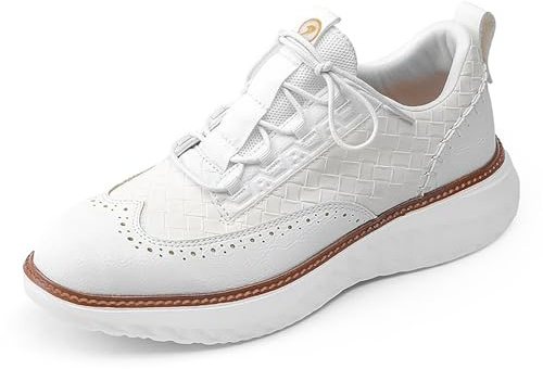 Herr Oxford Läderskor Business Casual Bred Tå Box Snörning Formella Skor Lätta Komfortabla Promenadskor Kontorsskor(White,42 EU)