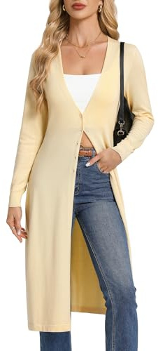 GRACE KARIN Women‘s Long-Sleeve V-Neck Long Cardigan Spring Lightweight Cardigans