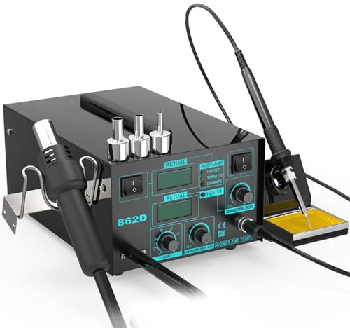 600W Anti-static Desoldering Station, 2-in-1 Hot Air Gun Rework and Soldering Iron Station with LED Digital Display, Adjustable Temperature, for SMD Soldering, Desoldering & Electronics Repair(E)