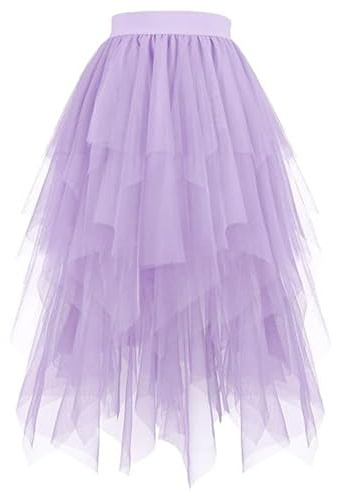 Jupe Femme Tulle Tutu Irrégulier Superposée Ballet Prom Party Robe Plissée A-Line Midi pour Festival Soirée Discothèque Danse Rave Nouvel an Carnaval