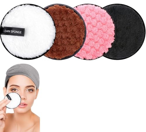 4Pcs Reusable Makeup Remover Pads and Eye Makeup Remover Pads Set,Washable Microfibre Cotton for Eyes, Suits All Skin Types