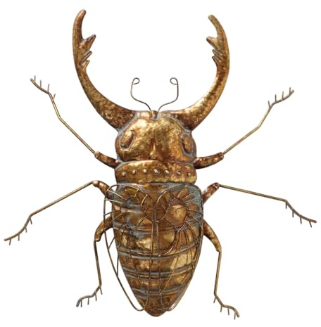 MF Wandobjekt Goldener Hirschkäfer aus Metall, Antikgold Lackiert, Handgearbeitet, 42x40 cm, Outdoor Wanddeko