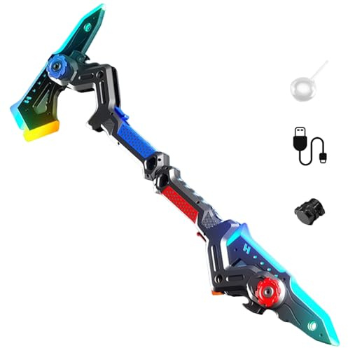 2-in-1 Deformable Mechanical Sword Axe with LED & Sound Effects, Dual Fake Axe Transforming Science Fiction Toy with Vibration Sound Effect, Rechargeable Fake AxeToy with 7Color Change LED Light (C)