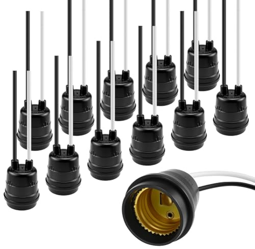 NONDK E27 Wasserdichter Lampenfassung Sockel 12 Stück, Schwarze Pigtail Regenfeste Lampenfassung, 250V 660W für Außenbereich, DIY Beleuchtung
