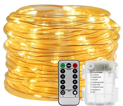 100 LED Cadena de Luces de Cuerda,KINGCOO Impermeable 10M 8 Modos Manguera Guirnalad de Luces Luciérnaga Batería Operado Strip de Hadas para Decoración para Navidad Fiesta Boda Jardín (Blanco cálido)