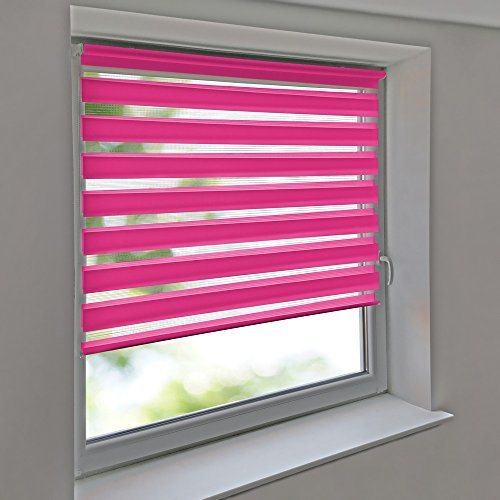 Sonnenschutz-HH - Doppelrollo Klemmfix ohne Bohren Vario Seitenzug Duorollo AUSSENMAß Breite 25 x 90 cm Höhe - rosa/pink