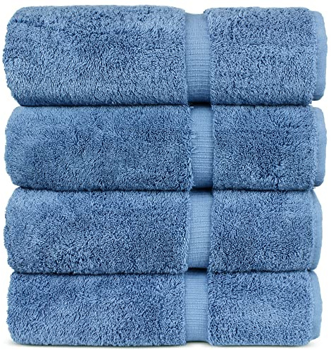 Luxury Hotel & Spa 100% Cotton Premium Turkish Bath Towels, 27 x 54'' (Set of 4, Wedgewood)