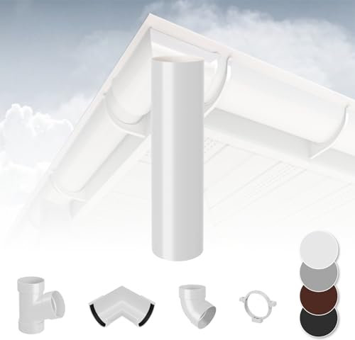 RAINWAY L Regenrinnen System (Fallrohr weiß) - PVC-U Kunststoff in 4 Farben, für Dachflächen > 100m² empfohlen, Regenfallrohr PVC Plastik Gartenhaus