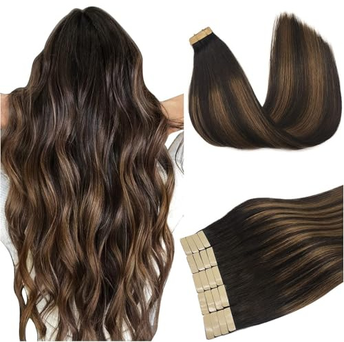 DOORES Haare Extension Bondings Haare Extension, Balayage Dunkel Braun to Chestnut Braun 35cm (14zoll) 50g 20pcs, Skin Weft Tape Extensions Remy Hair Tape | 50g Echtes Remy Glatt Tape In Extensions, Unsichtbar, Nahtlose Skin Weft FÜR Frauen, Alltagstauglich, Glatt #2/6/2