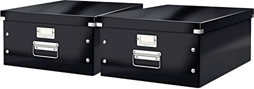 Leitz, Große Aufbewahrungs- und Transportbox, Mit Deckel, Für A3, Click & Store (Schwarz | 2er Pack)