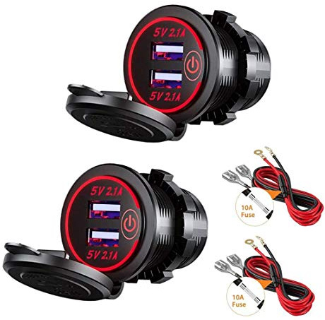 Thlevel 2 Stücke Auto USB Ladegerät KFZ Steckdose 5V 4.2A Schnellladung | mit LED Anzeige wasserdichte und Staubdicht für 12V bis 24V Fahrzeuge Boot Motorrad SUV Bus LKW Wohnwagen Marine Rot