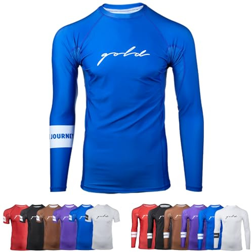 Gold BJJ Foundation Ranked Rashguard - No-Gi und Gi Jiu Jitsu Rash Guard - Blau - X-Large