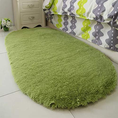 HONGBI Fluffig fuskpälsmatta, oval sängmatta, supermjuk, lurvig soffmatta, kort fluffig, tvättbar, halkfri yogamatta för vardagsrum, sovrum, barnrum, dekor, gräsgrön, 80 x 120 cm