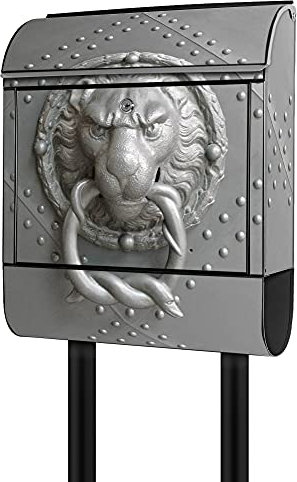 banjado® Briefkasten mit Standfuß Motiv Eisentor - Stand Briefkasten mit Zeitungsfach pulverbeschichtet aus Stahl schwarz - Postkasten A4 Einwurf inkl. Montagematerial & 2 Schlüssel