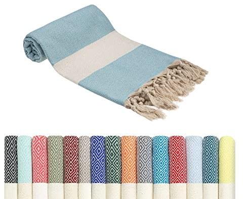 KZY LONDON Saunatuch Hamamtuch Saunahandtuch Strandtuch Badetuch Duschtuch Strandhandtuch Picknickdecke%100 Baumwolle Extra Leicht XXL 100 x 180 cm Damen&Herren (1, Türkis)