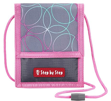 Step by Step Brustbeutel Glitter Heart Hazle, rosa-grau, mit Sichtfenster, Münzfach mit Reißverschluss, Schlüsselbefestigung, zum Umhängen, für die 1. bis 4. Klasse