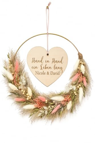Trockenblumenkranz Wandkranz Türkranz Boho Kranz Trockenblumenkranz personalisiert Hochzeit Geschenk Flower Loop (Schwarz)