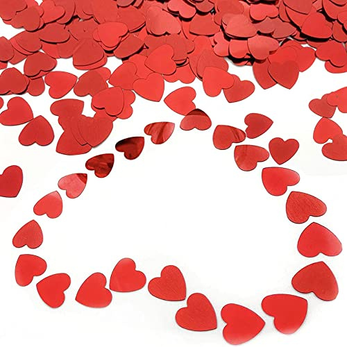 1000 Pcs Red Heart Confetti for Wedding Day, Anniversary - Metallic Foil Hearts Romantic Table Decorations with Love Decorations for Valentines