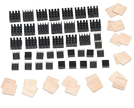 60pcs Aluminum Heatsink Cooler 8810 Thermal Conductive Adhesive Tape, Mini Cooling Heat Sink with Copper Pad Shims for Raspberry Pi, Pi 2, Pi 2 B, Pi Model B+