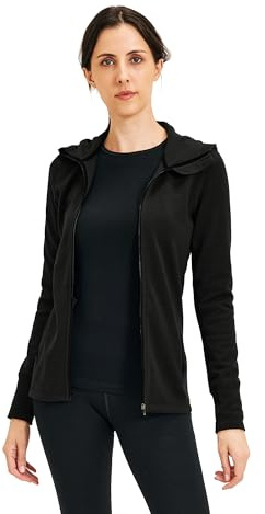 ZSOSBA METARINO Merino Wool Jacket Women's Zip Up Hoodie Long Sleeve Casual Coat for Hiking,Hunting,Cycling,Sports,Black,Medium