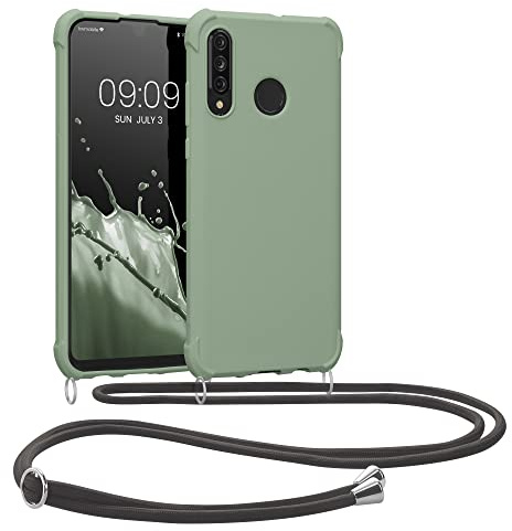 kwmobile Necklace Case kompatibel mit Huawei P30 Lite Hülle - Cover mit Kordel zum Umhängen - Silikon Schutzhülle Graugrün