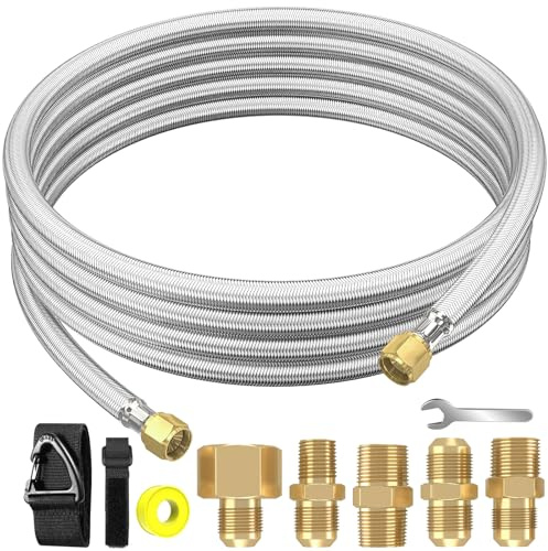 Upgraded 12Feet High Pressure Braided Propane Hose Extension with Conversion Coupling 3/8 Flare to 1/2 Female NPT, 1/4 Male NPT, 3/8 Male Flare for BBQ Grill, Fire Pit, Heater