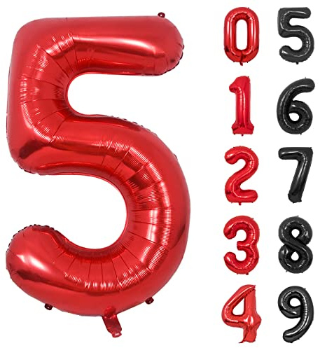 Folienballon Zahl 5 Rot XXL Riesen Folienballon Mylar Helium Luftballon 5. Geburtstag für Junge Mann Frau 5. Jahre Geburtstagsdeko Jubiläum Deko