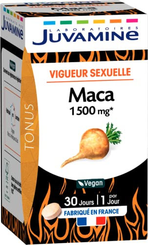 JUVAMINE - Maca 1500 mg - Tonus et Vigueur Sexuelle - Soutient les Performances Physiques et Mentales - 30 Comprimés - Programme de 30 Jours - Vegan - Fabriqué en France