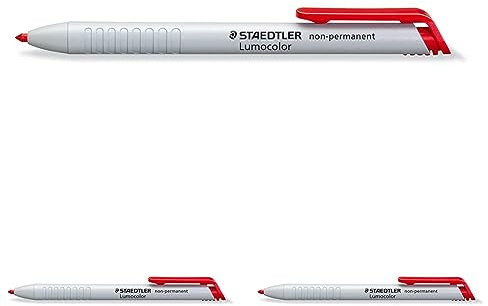 Staedtler 768N Lumocolor non-permanent omnichrom Trockenmarker wasserlöslich, 3,0mm, rot (Packung mit 3)