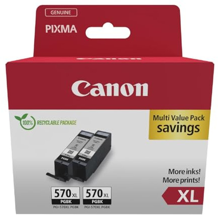 Canon PGI-570 XL Twin Vorteilspack 2 Tintenpatronen größere Reichweite XL (2X Schwarz) Original [Umweltfreundliche Recycle-Kartonverpackung 2024 mit Diebstahl Sicherungsetikett]