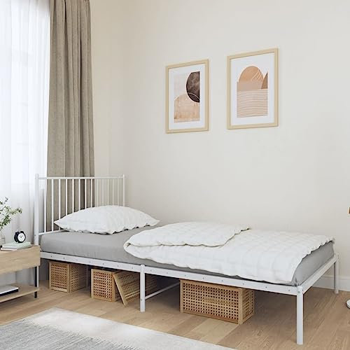 CBLDF Bettgestell Metall mit Kopfteil weiß 100x190 cm