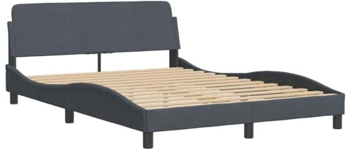 vidaXL Sängram Dover mörkgrå 140x200 cm sammet, dubbelsäng, säng, säng ram, dubbelsängar, sängar, säng ramar, sängram med huvudgavel
