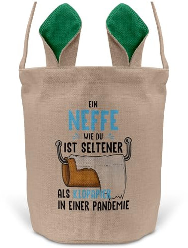 22Feels Neffe Junge Osterkorb mit Henkel Ostergeschenk Tragetasche Ostern Deko Osternest Körbchen Hasenohren (Beige/Grün)