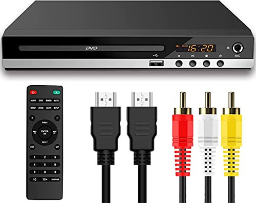 Felenny - Reproductor de DVD (1080p, HDMI para Smart TV, compatible con Full HD 1080p, cable HDMI y AV, reproductor de CD VCD, reproductor USB multifunción con mando a distancia para sistema estéreo