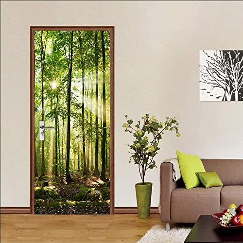 Türtapete Selbstklebend 90x200 Baumlandschaft Natürlich Türaufkleber 3D Türposter Sonnenlicht Fototapete Türfolie Türklebefolie Wasserdichte für Türwand Dekoration Tapete 7913m